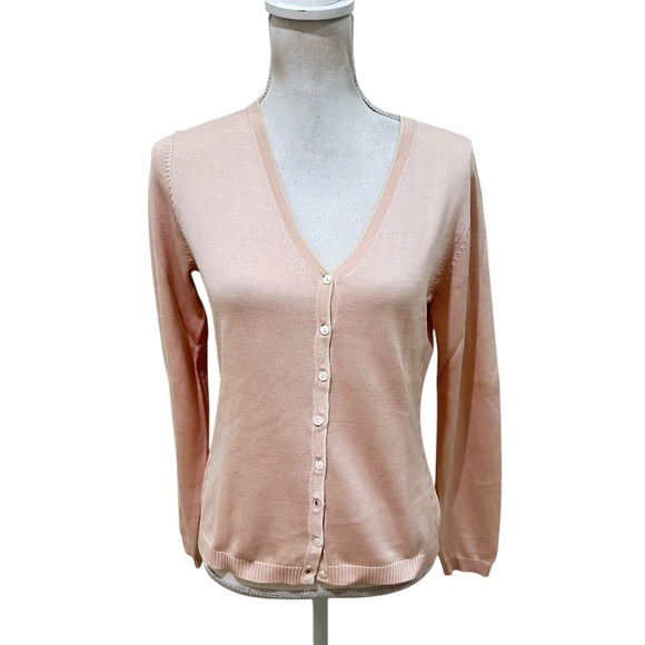 Brooks Brothers Light blush silk blend v neck button down cardigan Sweater small - Picture 1 of 9